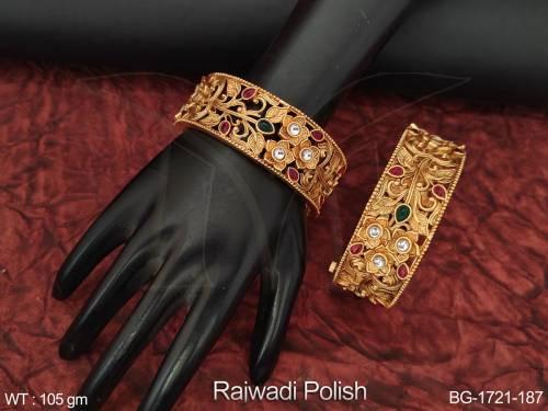 Rajwadi Polish Antique Stones Party wear Beautiful Bangle Set