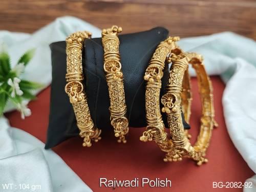 Beautiful Desing Party wear Rahwadi Polish Plain Gold Antique Bangle Set of 4