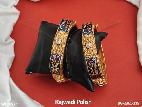 Rajwadi Polish Fancy Meenakari Design Antique Bangles Set Of 2