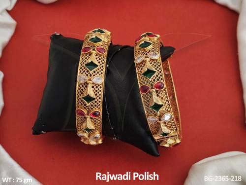 Antique Jewellery Oval Shaped Reverse Stones Rajwadi Polish Fancy Style Antique Bangles Set