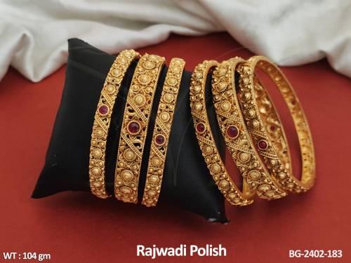 Beautiful Fancy Designer Wear Rajwadi Polish Antique Bangles Set Of 6 