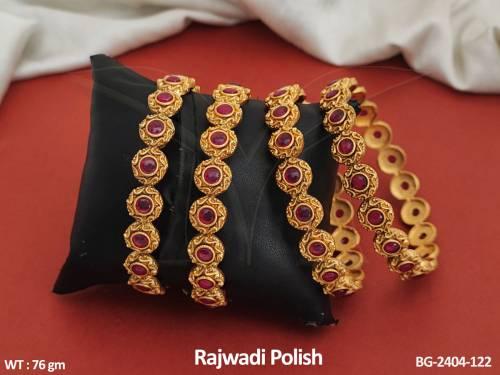 Beautiful Rajwadi Polish Antique Jewellery Party wear Antique Designer Bangle Set of 4
