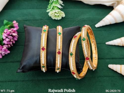 Beautiful Rajwadi Polish Fancy 4 Bangles Set   