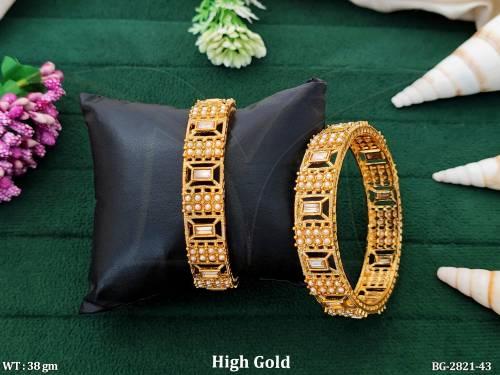 Antique Designer High Gold Polish Full Stone Fancy 2 Bangles Set  