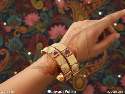 Rajwadi Polish Full Stone Design 2 Bangles Set  