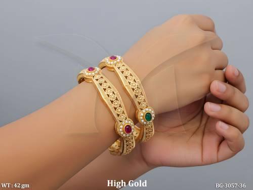 Traditional Stone Studded Temple Style Bangles