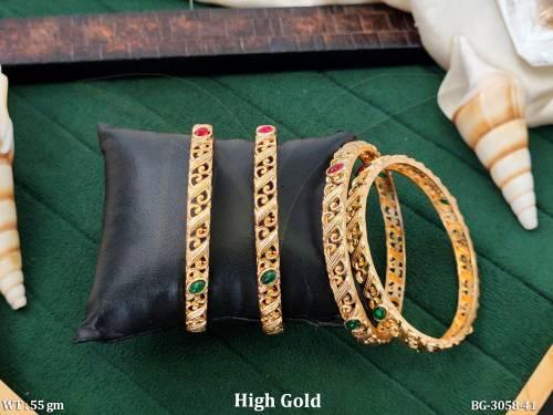 Traditional Filigree Gold Look Stone Studded Bangles