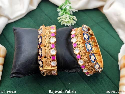Antique Rajwadi Stone Studded Bridal Bangles Set