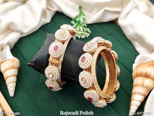 Rajwadi Polish Pearl Kundan Designer Bridal Bangles