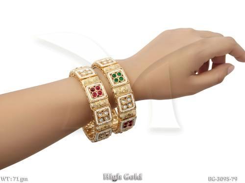Antique High Gold Bangles with Square Stone Design