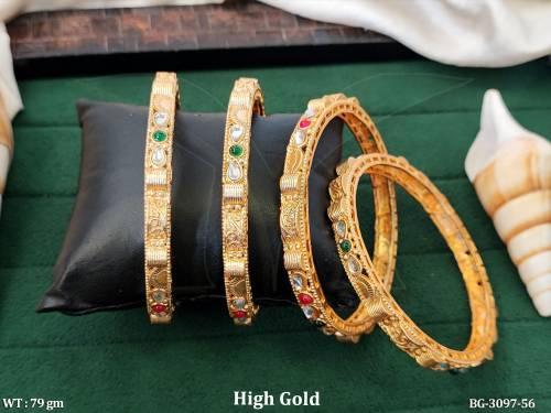Antique High Gold Bangles with Kundan Stone Work
