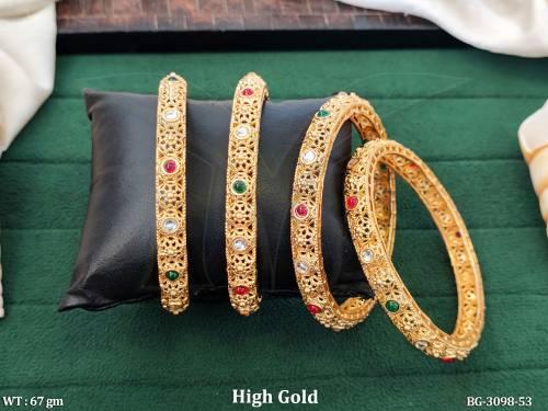 Antique High Gold Bangles with Intricate Jali Design