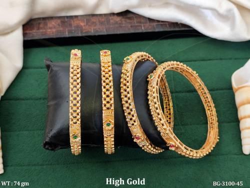 Designer Gold Bangles Set with Stone Accent Detailing