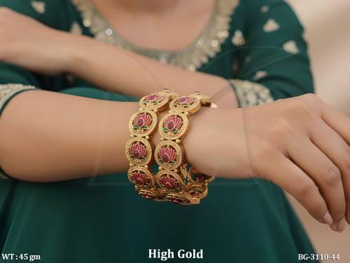 Antique Gold Lotus Design Bangles Set for Women