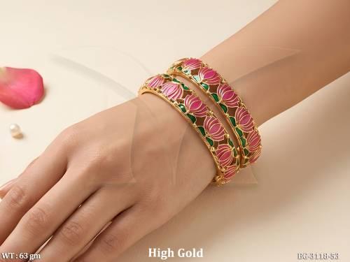 Ethnic Gold Finish Lotus Bangles Set Festive Wear