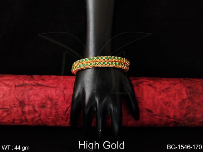Designer Full Stone High Gold Polish Beautiful Antique AD Paan Shape  Bangles Set