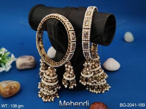 Clustered Pearl Mehendi Polish Antique Designer Partywear Fancy Style antique Bangle Set