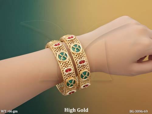 Traditional High Gold Bangles with Floral Jali Pattern