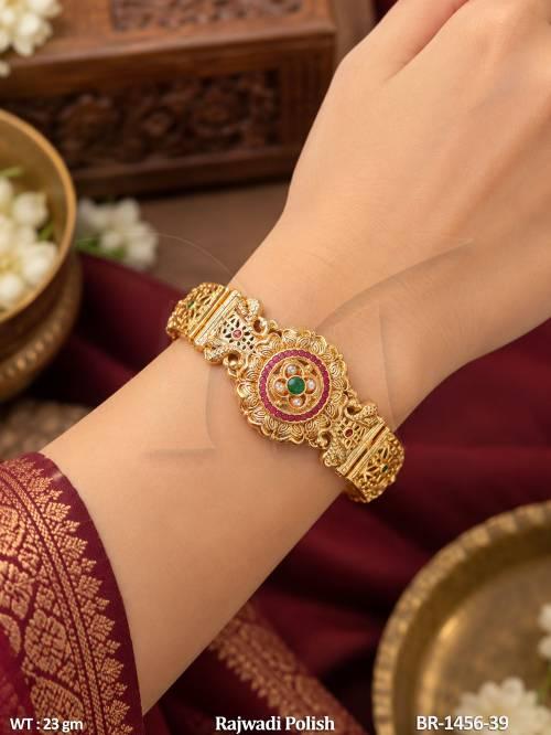 Rajwadi Polish Antique Full Stone  Designer Bracelet