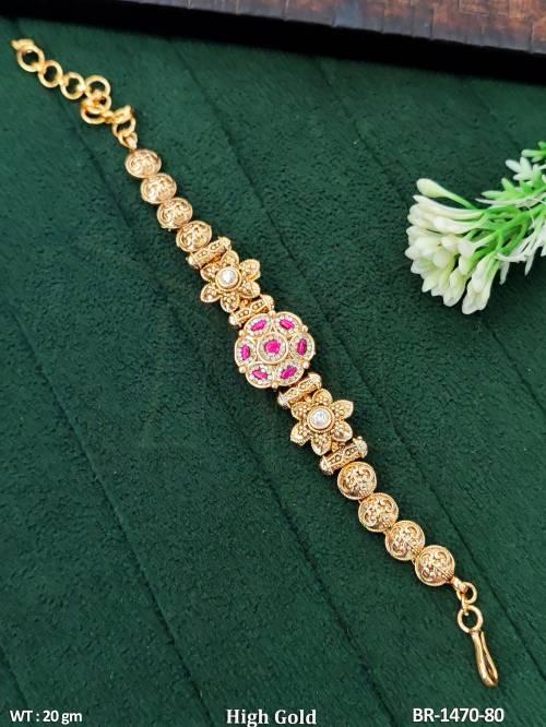 Traditional Floral Stone Gold Polish Bracelet