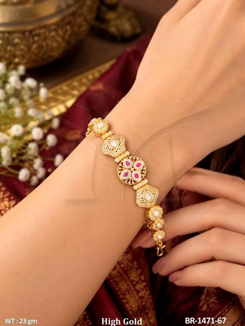 Elegant Antique High Gold Floral Party Wear Bracelet
