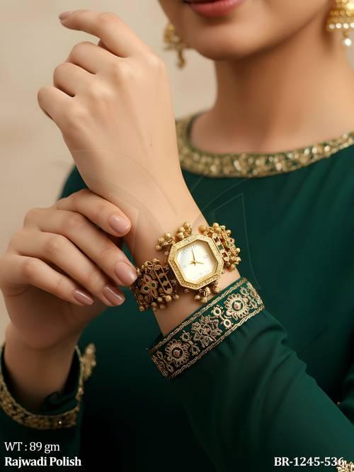 Heritage-Inspired Rajwadi Watch Featuring Ruby and Emerald Accents Rajwadi Bracelet Watch