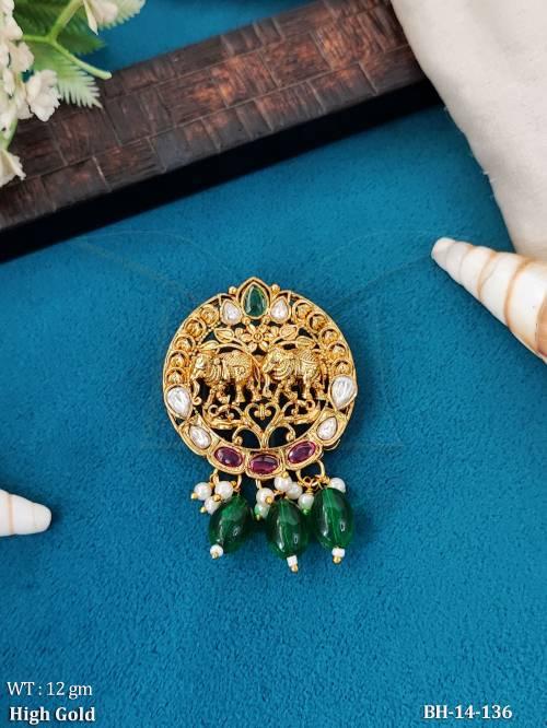 Antique Gold Elephant Pearl Drop Designer Brooch — BH-14-136