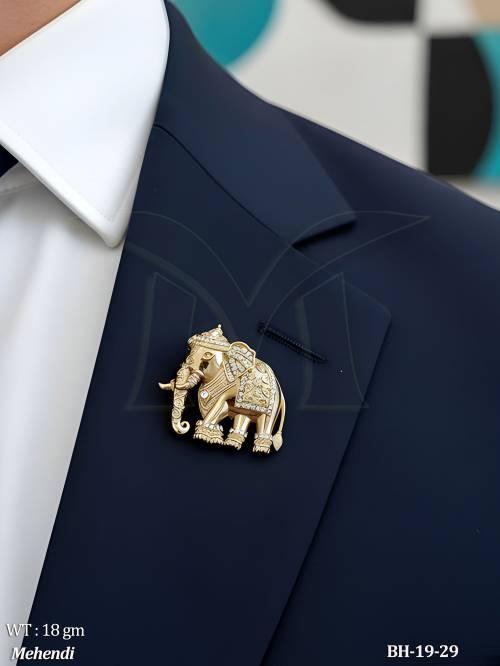 Royal Elephant Design Brooch with Sparkling Stone Studded Detailing — BH-19-29