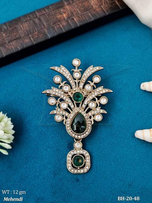 Designer Antique Brooch with Ruby Accents and Crystal Details