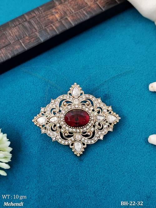 Premium Antique Ruby Brooch Elegant Ethnic Jewelry Accessory Design — BH-22-32