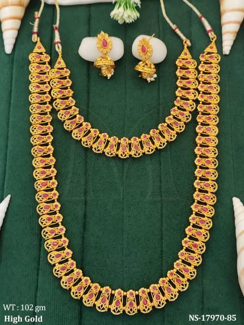 Antique Jewellery Design High Gold Polish Party Wear Necklace Set   