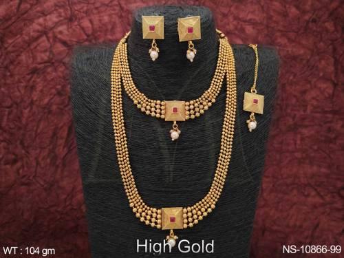 Antique Jewellery Beautiful Combo High Gold Polish Long Necklace Set