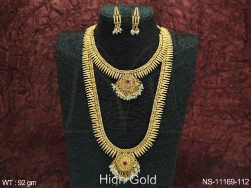 Antique Jewelry High Gold Polish Bridal Wear Beautiful Antique Combo Necklace Set 