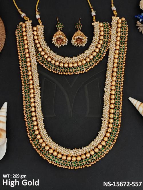 Antique Jewelry High Gold Polish South Style Mugappu design Beautiful Antique Combo Necklace Set 