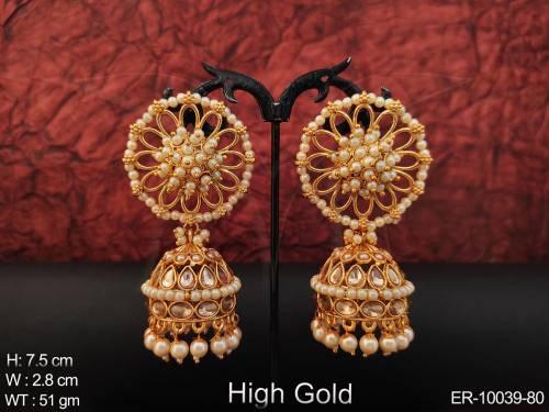 High Gold Polish Designer Fancy Style Party wear Jhumka Earring