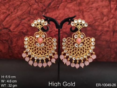 Chand Bali Design High Gold Polish Clustered Pearl Designer Antique Earring