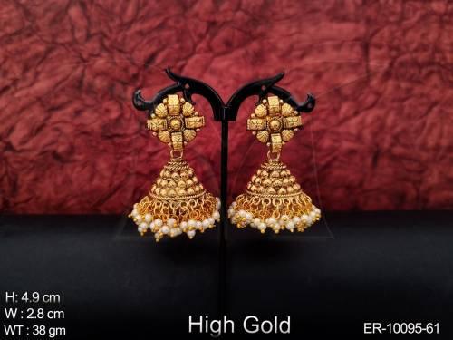 Designer High Gold Polish Fancy Style Clustered Pearl Jhumka Earring