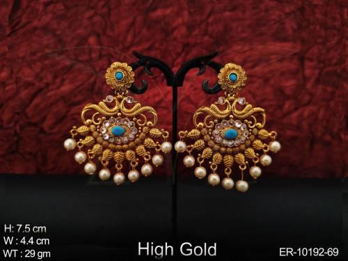 High Gold Polish Clustered Pearl Party wear Designer Antique Earring Studs