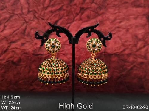 High Gold Polish Antique Jewelry Fancy Design Party Wear Beautiful Antique Jhumka Earring 