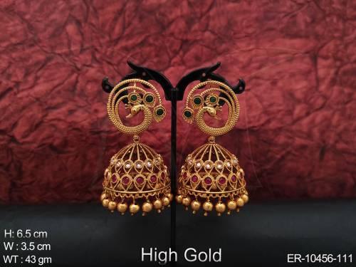 Peacock Design High Gold Polish Fancy Style Party wear Antique Jewellery Jhumka Earring 