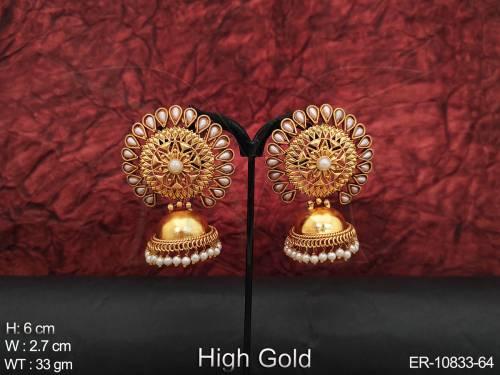 Antique jewelry High Gold Polish Fancy South Style Wedding Wear Antique Jhumka Earrings 