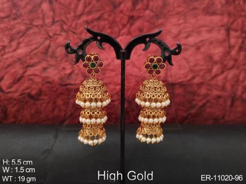 high-gold-polish-fancy-style-clustered-pearl-designer-party-wear-long-jhumka-earring-
