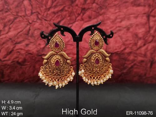 antique-jewelry-high-gold-polish-fancy-design-party-wear-cluster-pearls-antique-earrings-