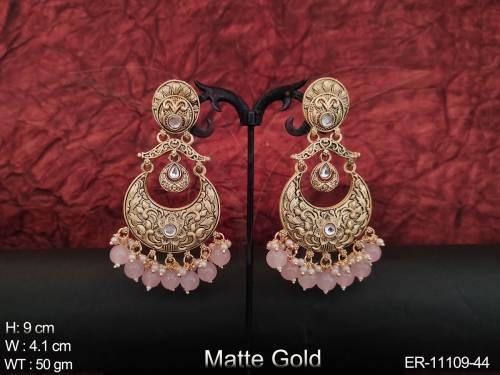 matte-gold-polish-fancy-style-party-wear-beautiful-clustered-pearl-antique-jewellery-long-dangle-earring-