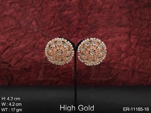 High Gold Polish Designer Clustered Pearl Fancy Party wear Antique Jewellery Earring Tops