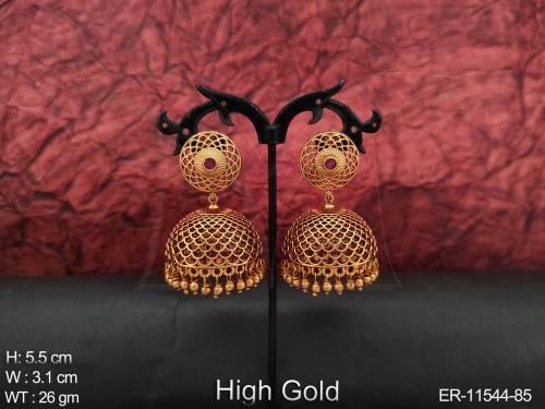 Antique Jewelry High Gold Polish Beautiful Design Traditional Wear Fancy Antique Jhumka Earrings 