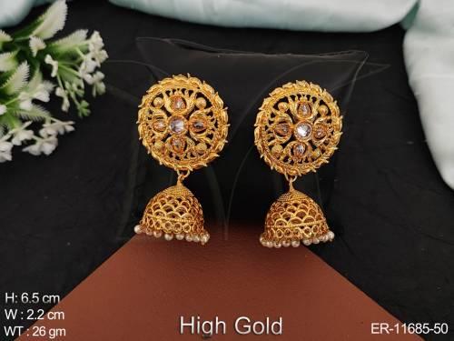 designer-fancy-style-party-wear-beautiful-high-gold-polish-antique-jewellery-jhumka-earring-