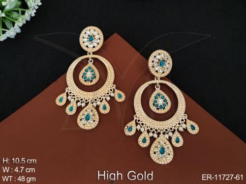 designer-clustered-pearl-high-gold-polish-fancy-style-party-wear-antique-design-antique-jewellery-long-dangler-earring