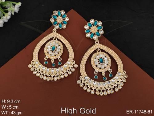 High Gold Polish Fancy Design Party Wear Beautiful Multi Colors Antique Dangler Earrings 