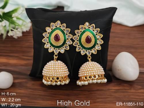 clustered-pearl-high-gold-polish-fancy-design-party-wear-antique-jhumka-earring